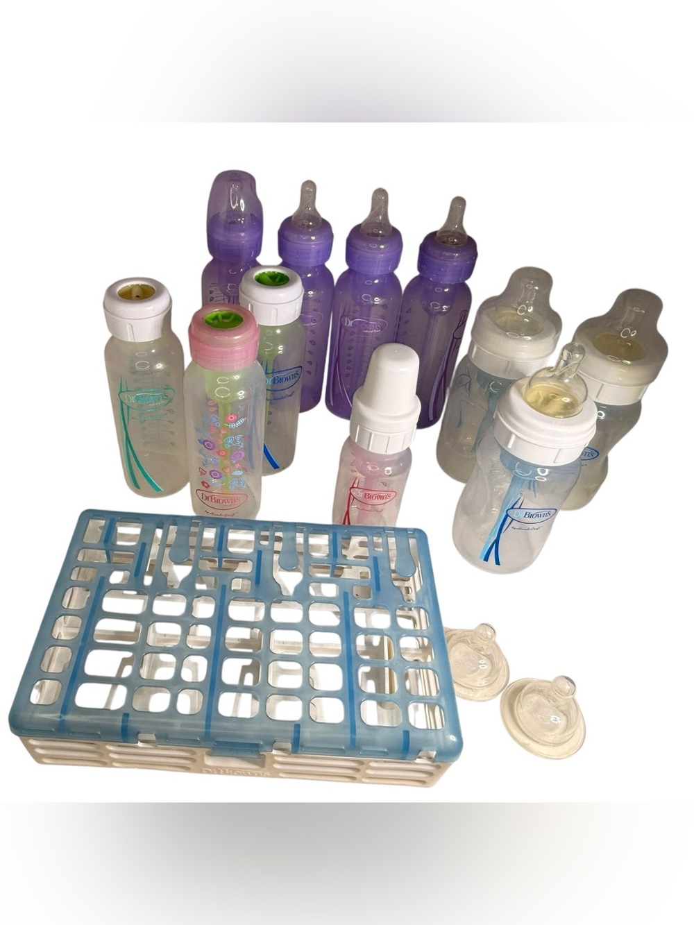 Dr. Brown's Lot of 11 Bottles plus Dr. Brown's Dishwasher Basket